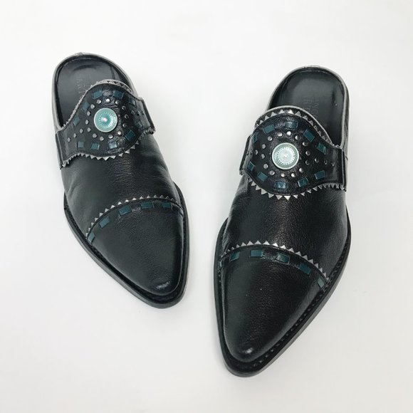 Franco Sarto Shoes - FRANCO SARTO Leather Western Mules Black 8